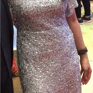 Adrianna Papell Silver Sequin Midi Dress